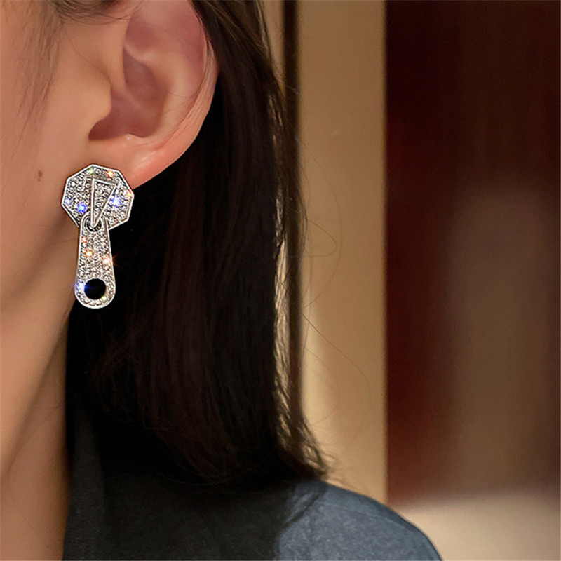 Golden Chain Button Geometric Drop Earrings for Women Rhinestone Earrings Statement Jewelry Accessories