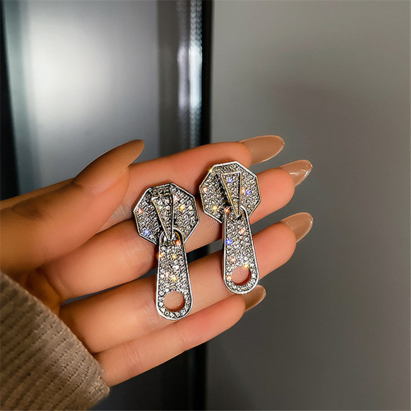 Golden Chain Button Geometric Drop Earrings for Women Rhinestone Earrings Statement Jewelry Accessories