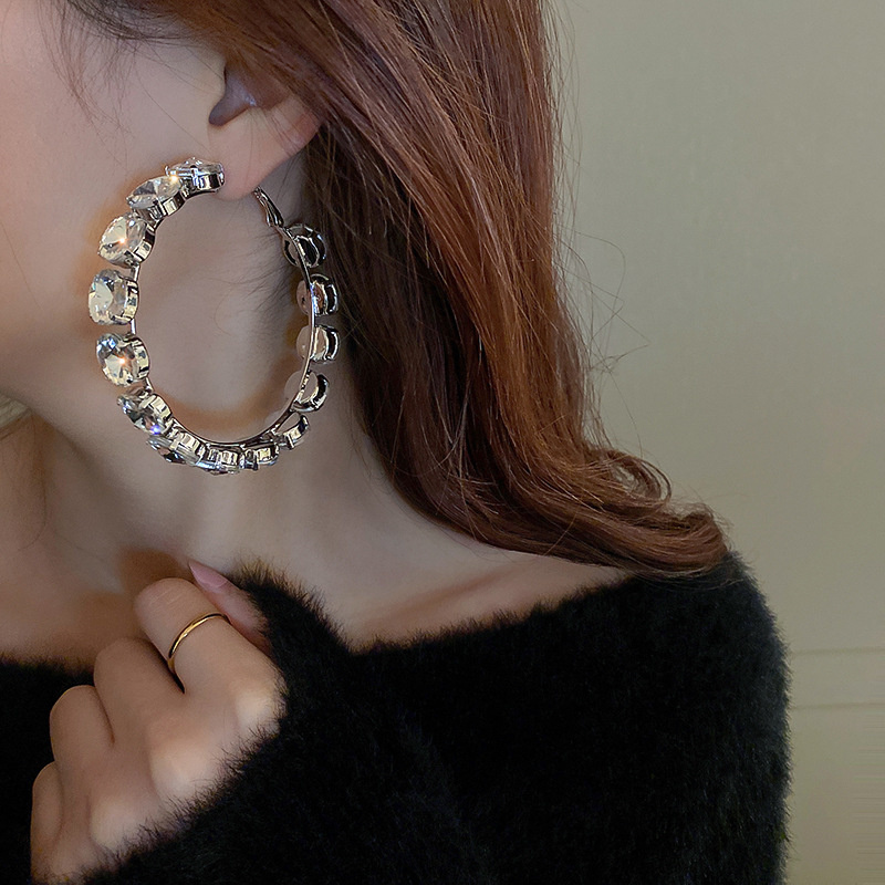 Fashion Colorful Big Crystal Hoop Earrings Geometric Round Earrings for Women Statement Jewelry