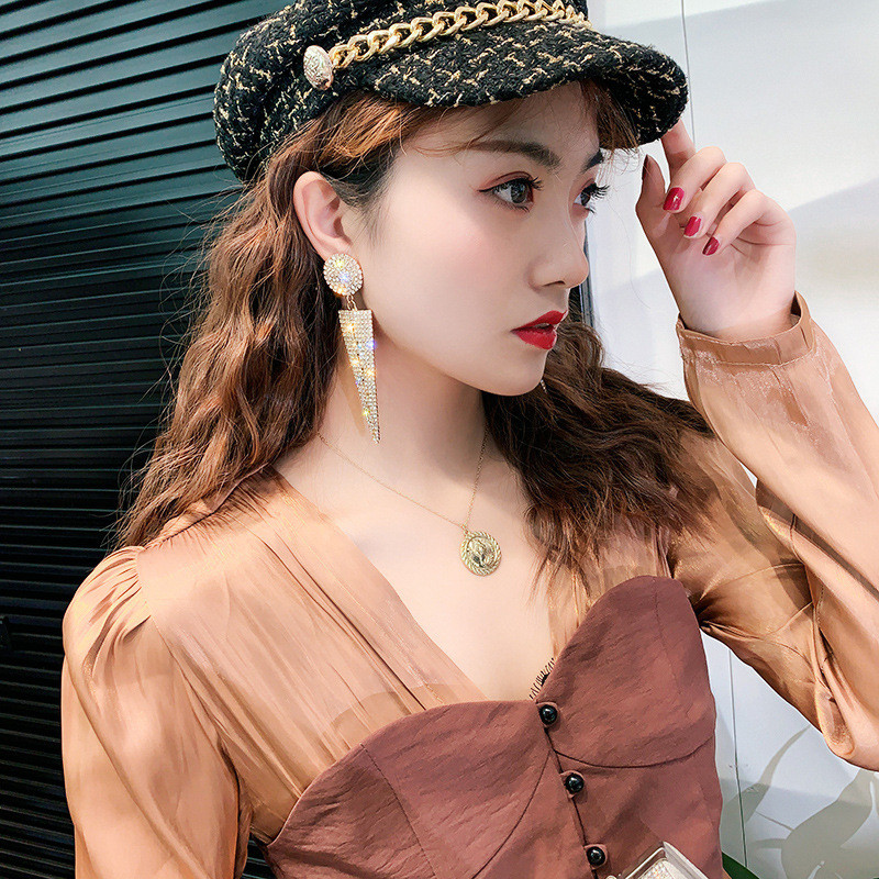 Shine Triangle Full Rhinestone Drop Earrings for Women Round Geometric Crystal Dangle Earrings Jewelry Gifts