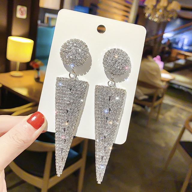 Shine Triangle Full Rhinestone Drop Earrings for Women Round Geometric Crystal Dangle Earrings Jewelry Gifts