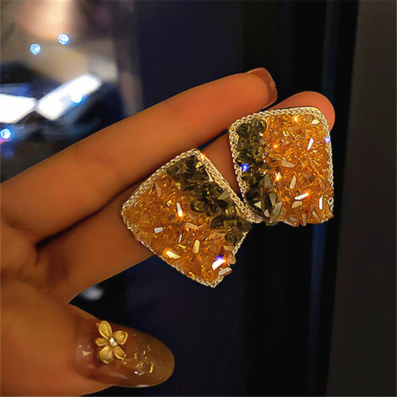 Semicircle Crystal Stud Earrings for Women Geometric Rhinestone Earrings Weddings Party Jewelry