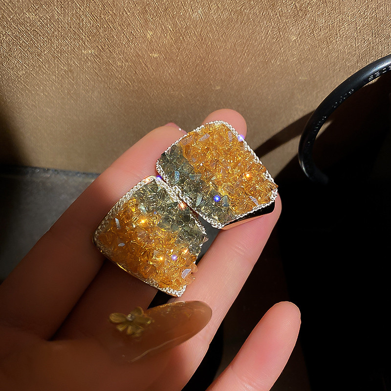 Semicircle Crystal Stud Earrings for Women Geometric Rhinestone Earrings Weddings Party Jewelry