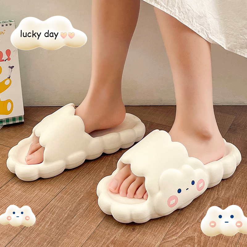 Summer Thick Platform Beach Slide Sandals Non-slip Flip Flops Cartoon Clouds  Bath Shoes
