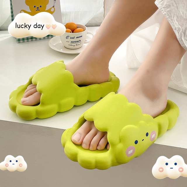 Summer Thick Platform Beach Slide Sandals Non-slip Flip Flops Cartoon Clouds  Bath Shoes