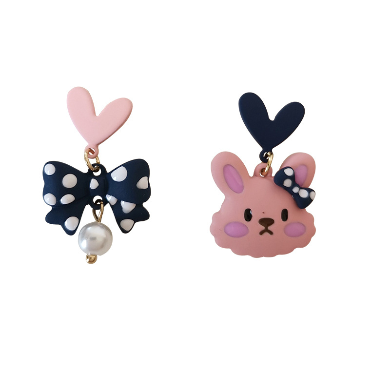Self-designed S925 silver needle  love bow rabbit earrings sweet and lovely pearl earrings