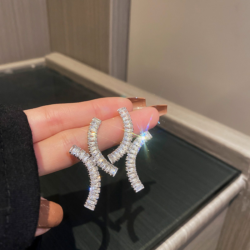 Geometric Zircon Crystal Stud Earrings for Women Simple Earrings Party Jewelry Gifts