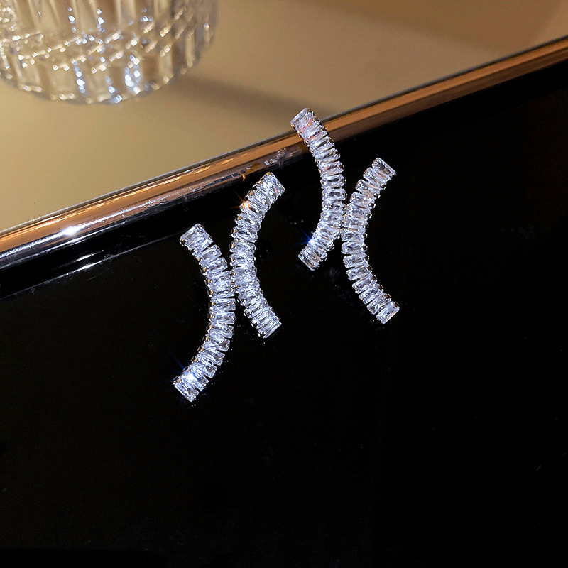 Geometric Zircon Crystal Stud Earrings for Women Simple Earrings Party Jewelry Gifts