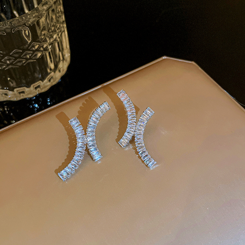 Geometric Zircon Crystal Stud Earrings for Women Simple Earrings Party Jewelry Gifts