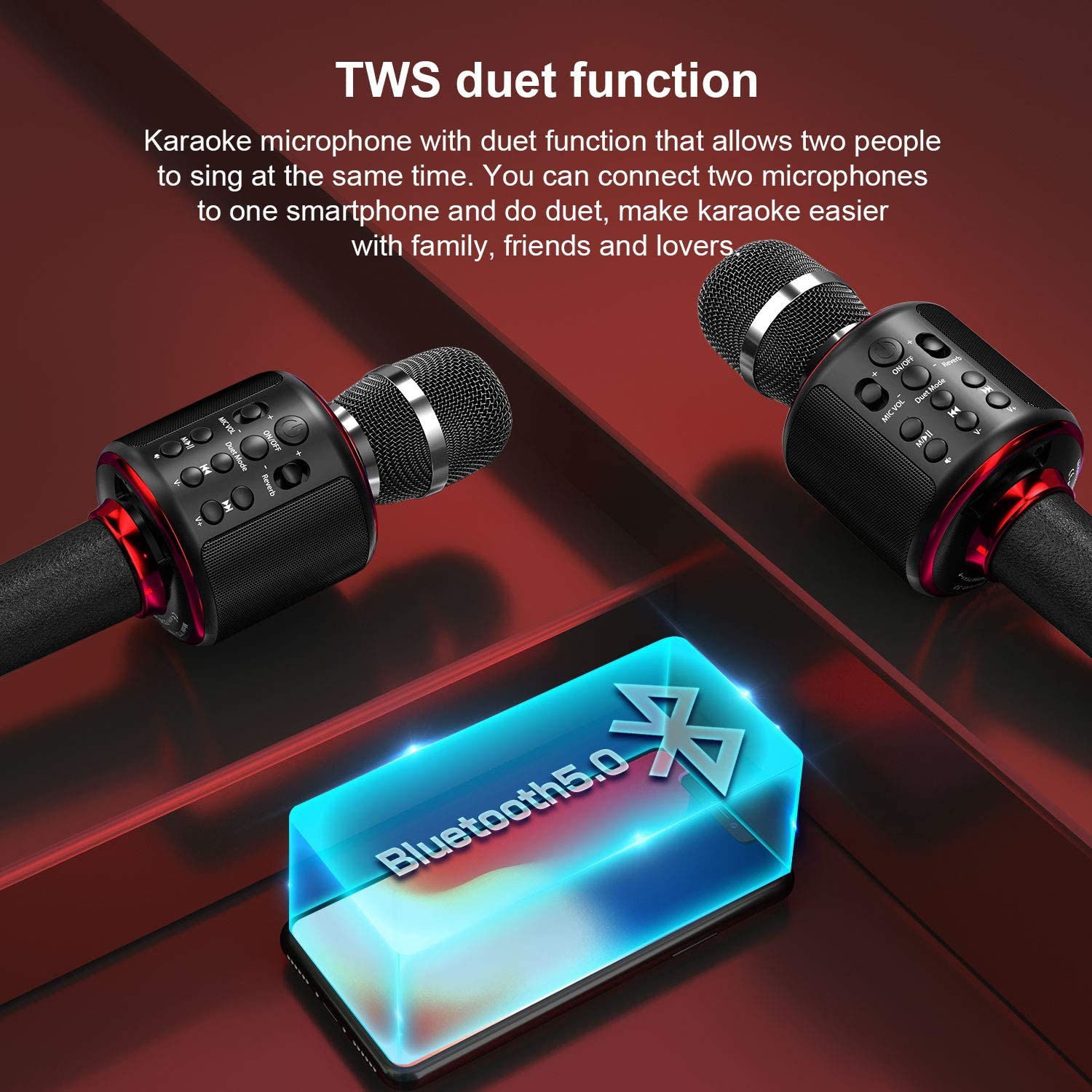 Karaoke Microphone Wireless Singing Machine with Bluetooth Speaker for Cell Phone/PC, Portable Handheld Mic Speaker