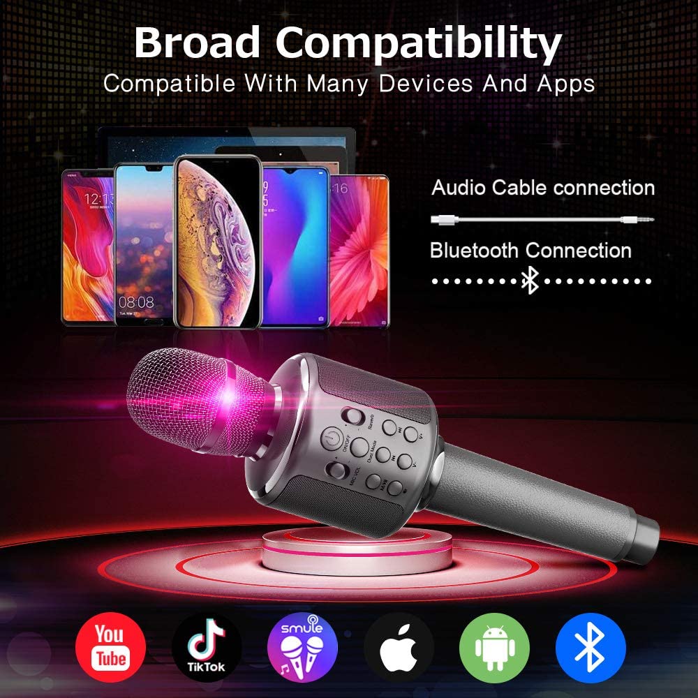 Karaoke Microphone Wireless Singing Machine with Bluetooth Speaker for Cell Phone/PC, Portable Handheld Mic Speaker