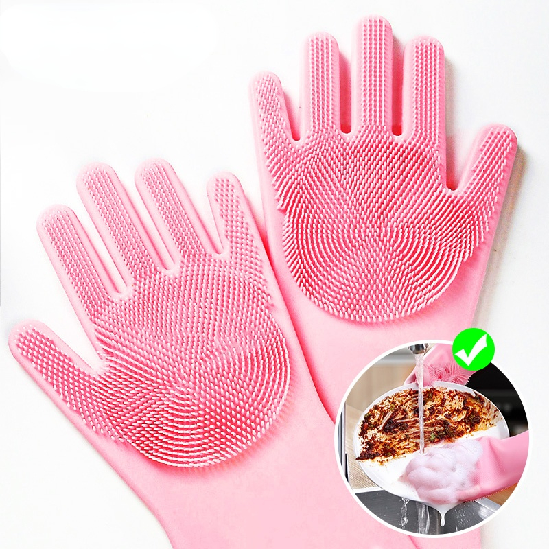 Magic Dish Washing Gloves 1 Pairs Silicone Cleaning Gloves Kitchen Scrubber Rubber Gloves Household Cleaning Tool  Car Pet Brush