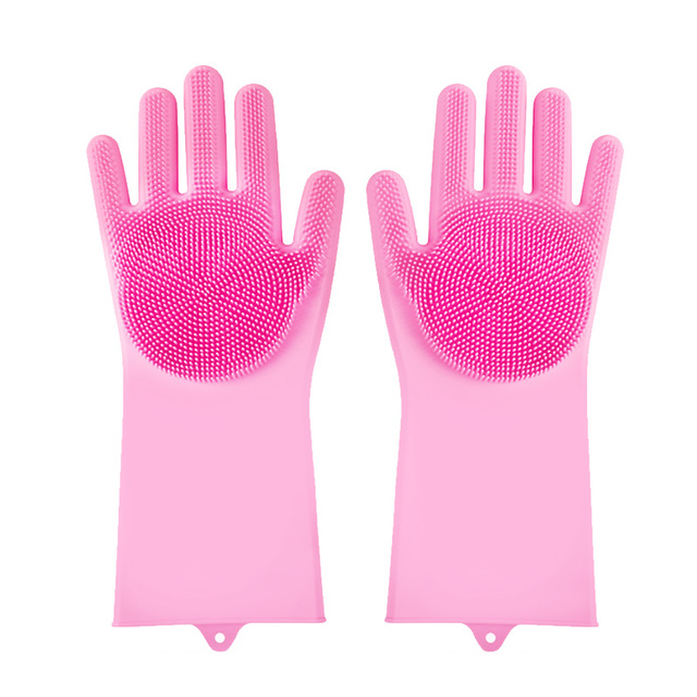 Magic Dish Washing Gloves 1 Pairs Silicone Cleaning Gloves Kitchen Scrubber Rubber Gloves Household Cleaning Tool  Car Pet Brush