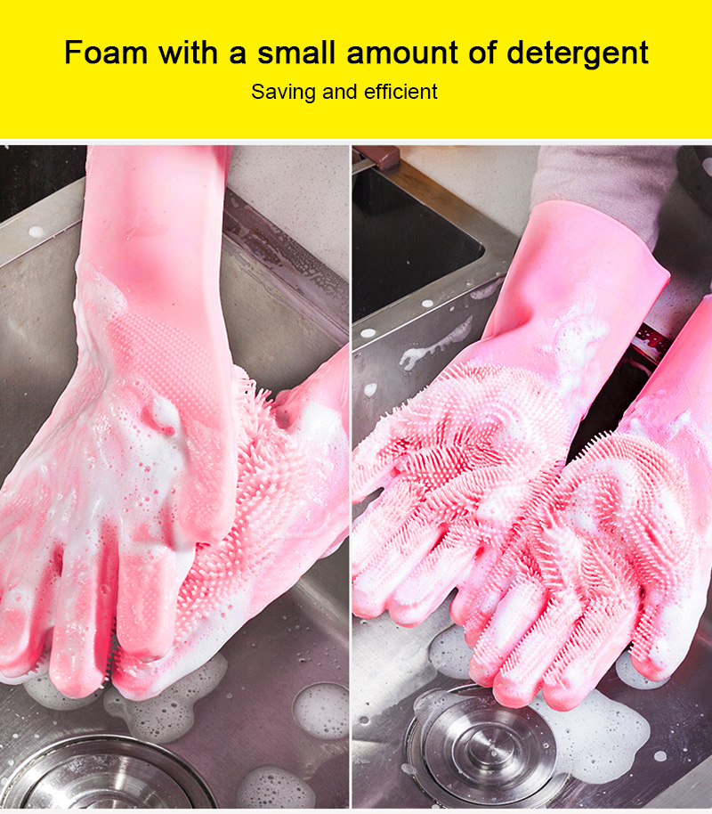 Magic Dish Washing Gloves 1 Pairs Silicone Cleaning Gloves Kitchen Scrubber Rubber Gloves Household Cleaning Tool  Car Pet Brush