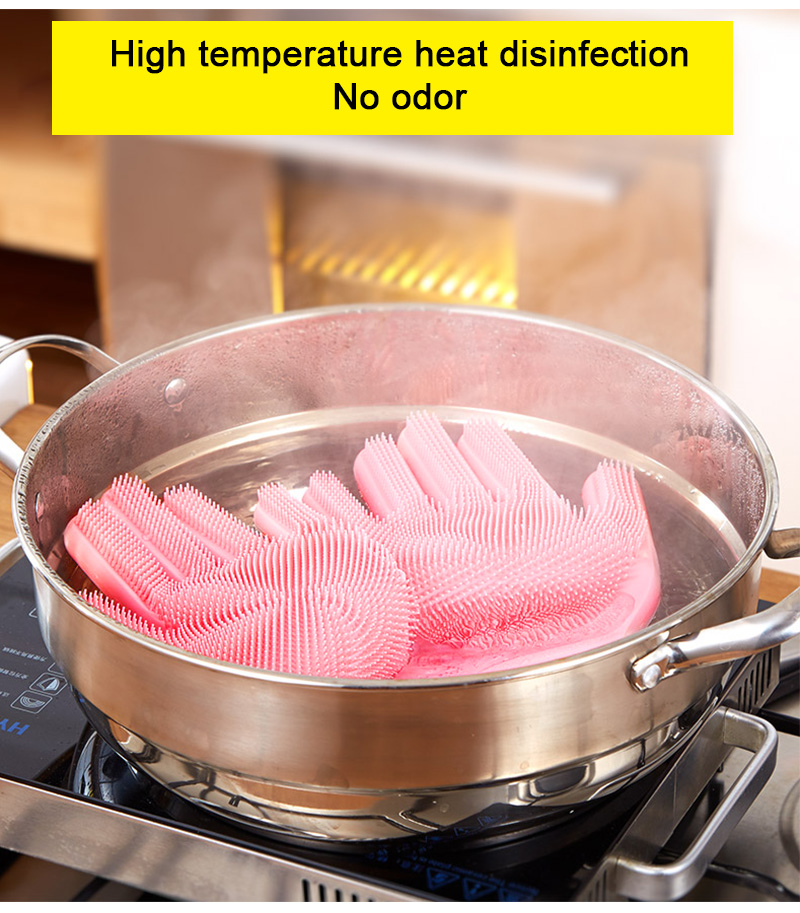 Magic Dish Washing Gloves 1 Pairs Silicone Cleaning Gloves Kitchen Scrubber Rubber Gloves Household Cleaning Tool  Car Pet Brush