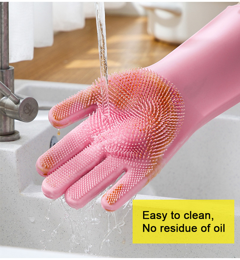 Magic Dish Washing Gloves 1 Pairs Silicone Cleaning Gloves Kitchen Scrubber Rubber Gloves Household Cleaning Tool  Car Pet Brush