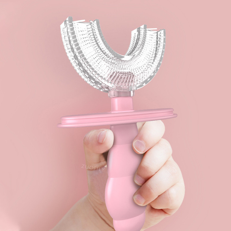 New Baby Toothbrush Children Teeth Oral Care Cleaning Brush Convenient Kid Silicone Newborn U-Shaped Teethbrush with Dust Cover