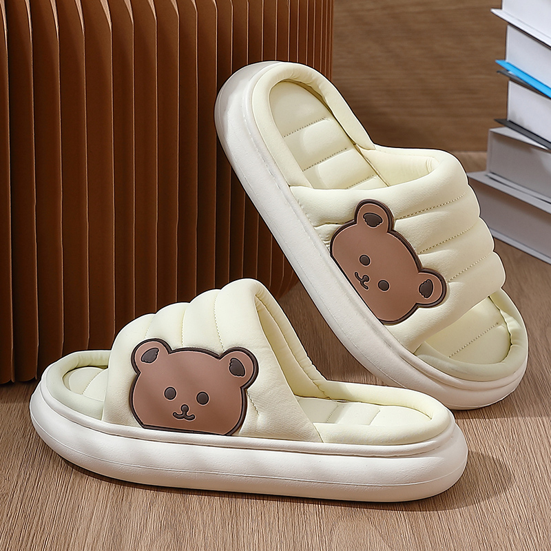 Summer Women Men Cartoon Linen Down Thick Sole Slippers Indoor Flip Flops Soft Anti-Slip Couple Home Sandals Slides Ladies Shoes