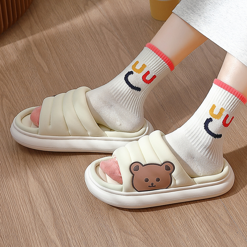 Summer Women Men Cartoon Linen Down Thick Sole Slippers Indoor Flip Flops Soft Anti-Slip Couple Home Sandals Slides Ladies Shoes