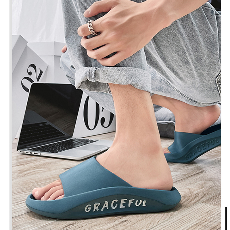 Summer Outdoor Men's Slippers Alphabet Non-slip Slides Women Bathroom Ladies Flip Flops Beach Sandals Thick Platform Flat Shoes