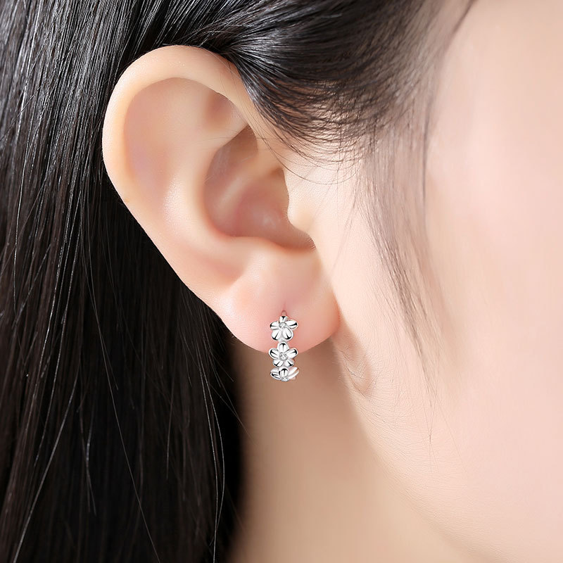 925 Sterling Silver Shiny Cubic Zircon Flower  Hoop Earrings Ear Jewelry For Women Party Gifts Earing Hoop