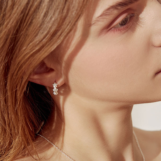 925 Sterling Silver Shiny Cubic Zircon Flower  Hoop Earrings Ear Jewelry For Women Party Gifts Earing Hoop