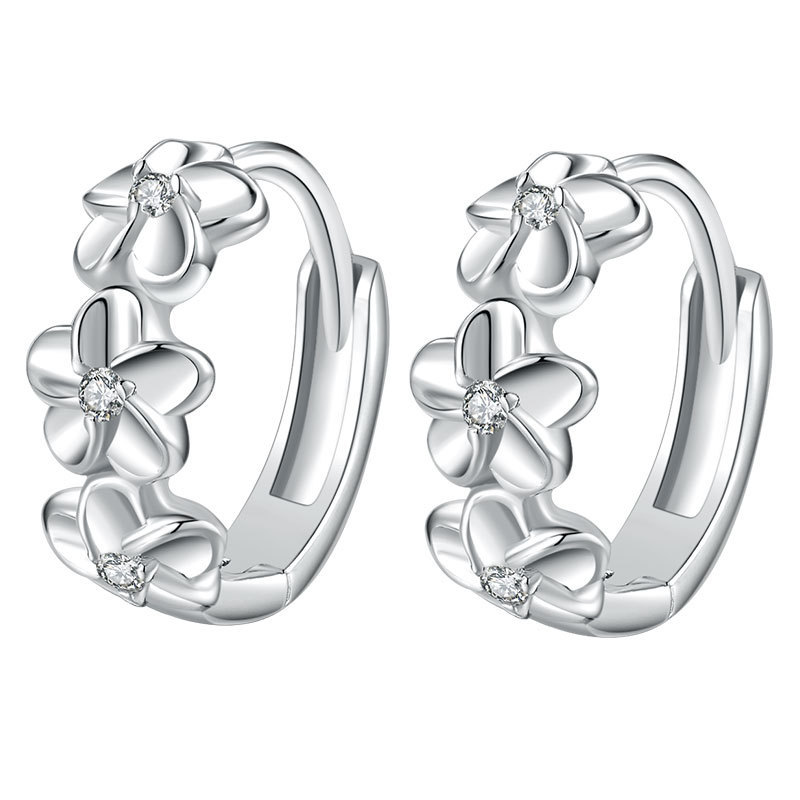 925 Sterling Silver Shiny Cubic Zircon Flower  Hoop Earrings Ear Jewelry For Women Party Gifts Earing Hoop