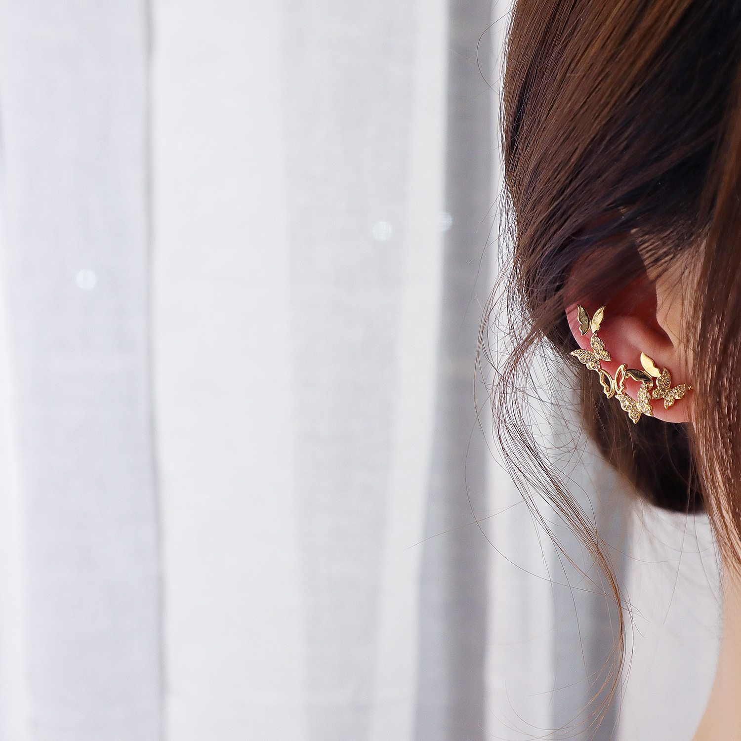 Hot Fashion Jewelry Exquisite AAA Zircon 14K Real Gold plated Earring Elegant Asymmetric Butterfly Women's Birthday Gift Earring