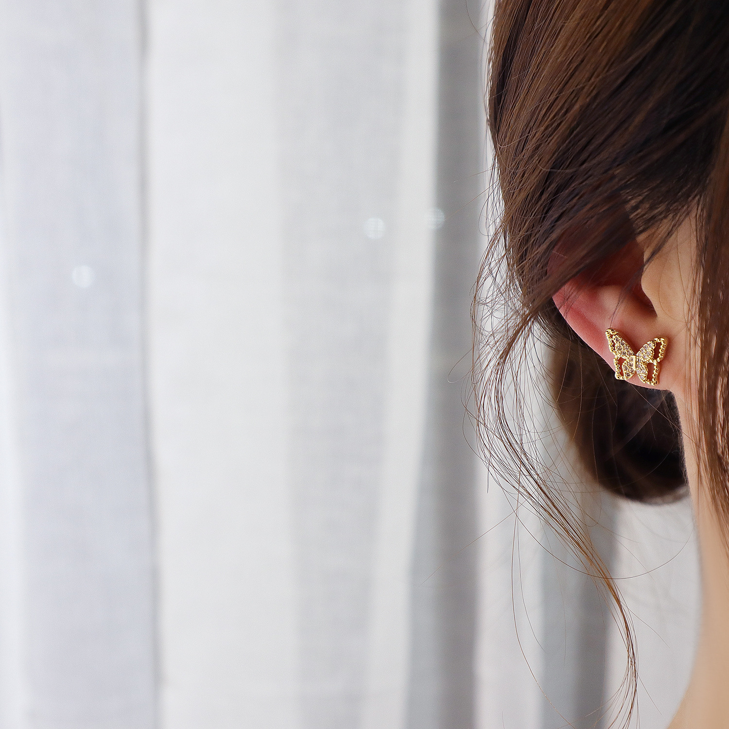 Hot Fashion Jewelry Exquisite AAA Zircon 14K Real Gold plated Earring Elegant Asymmetric Butterfly Women's Birthday Gift Earring