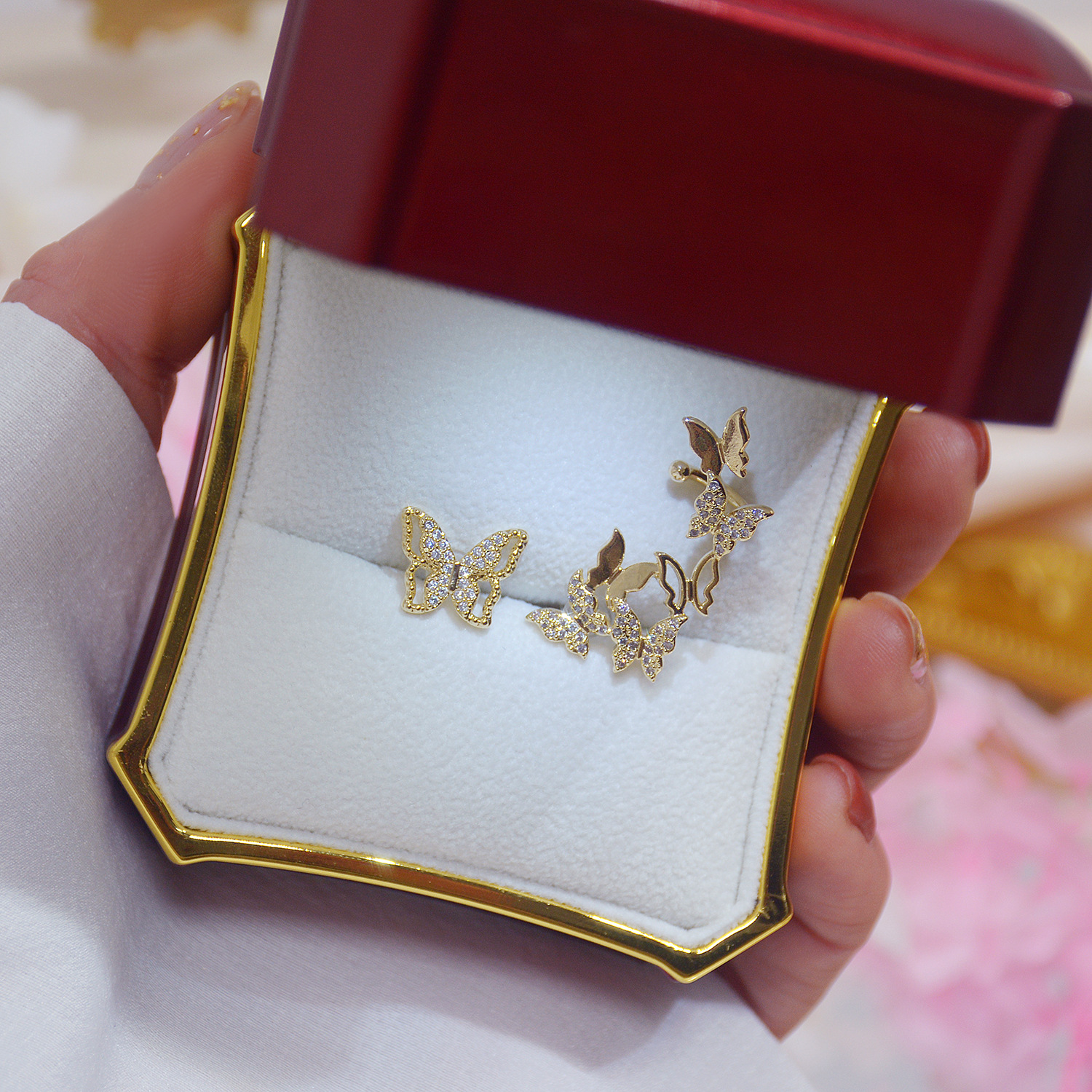 Hot Fashion Jewelry Exquisite AAA Zircon 14K Real Gold plated Earring Elegant Asymmetric Butterfly Women's Birthday Gift Earring