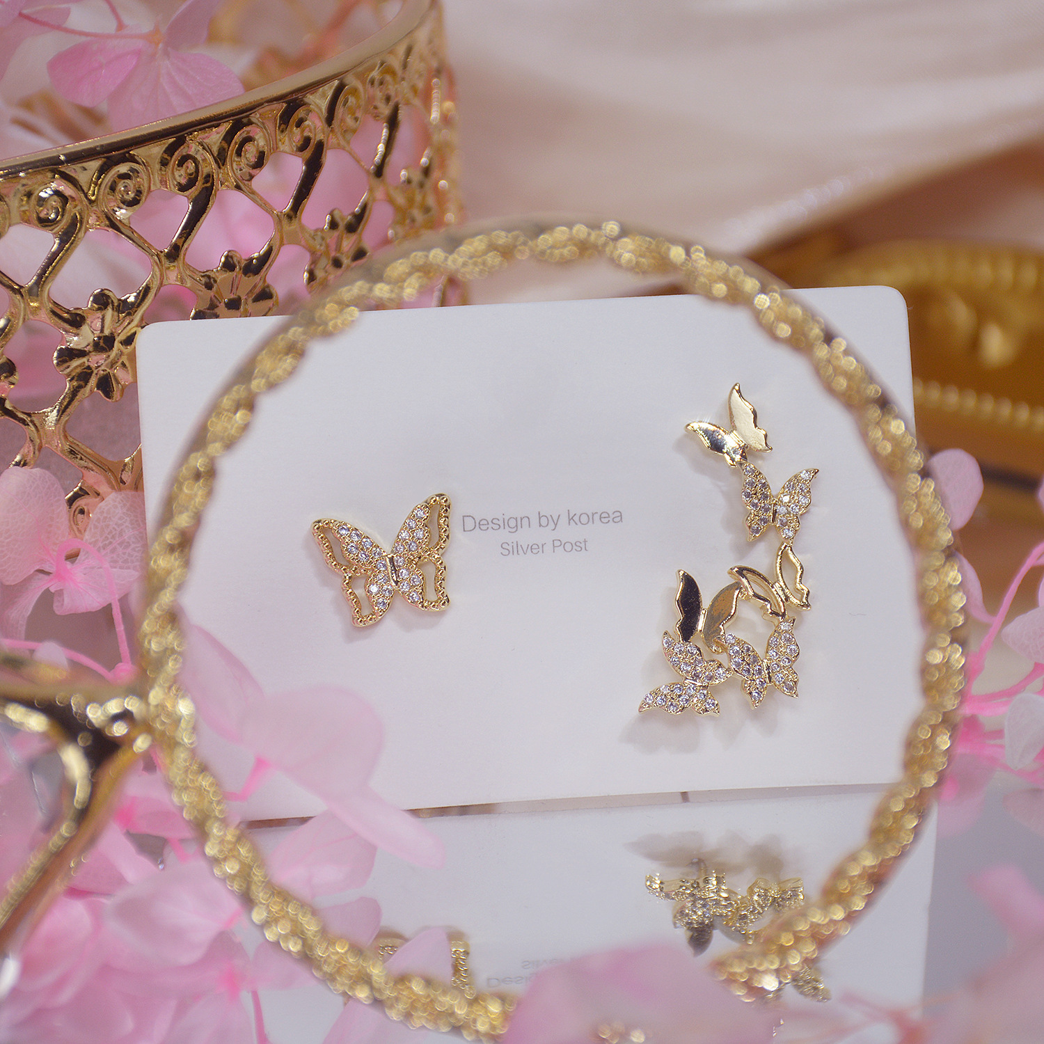 Hot Fashion Jewelry Exquisite AAA Zircon 14K Real Gold plated Earring Elegant Asymmetric Butterfly Women's Birthday Gift Earring