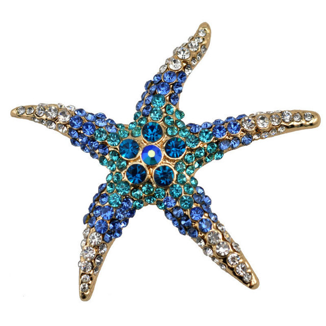 starfish brooches Blue Rhinestone Starfish Brooch Fashion high-end colorful crystal bridesmaid wedding Jewellery