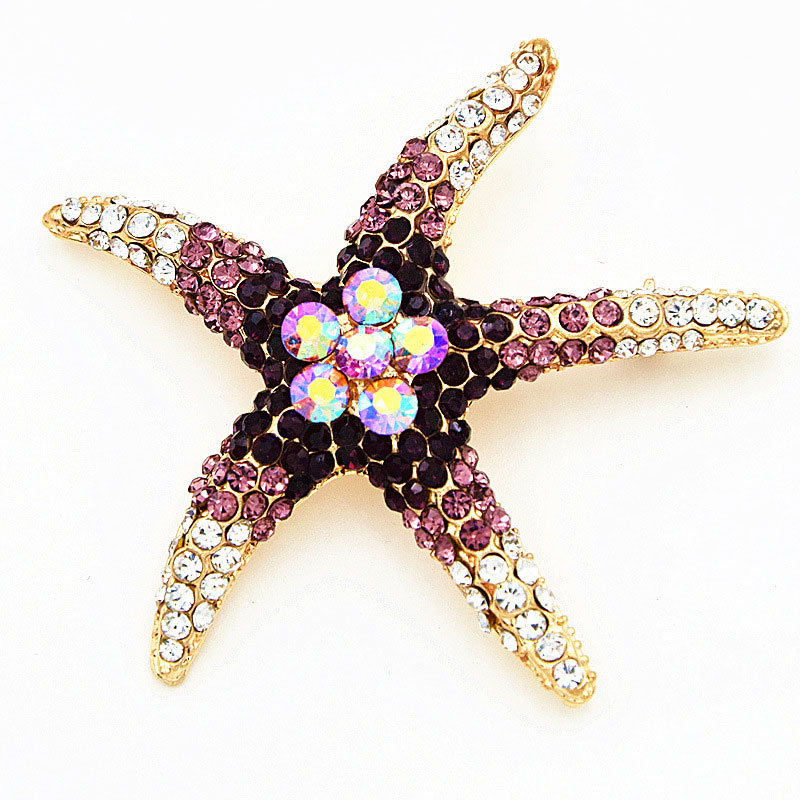 starfish brooches Blue Rhinestone Starfish Brooch Fashion high-end colorful crystal bridesmaid wedding Jewellery