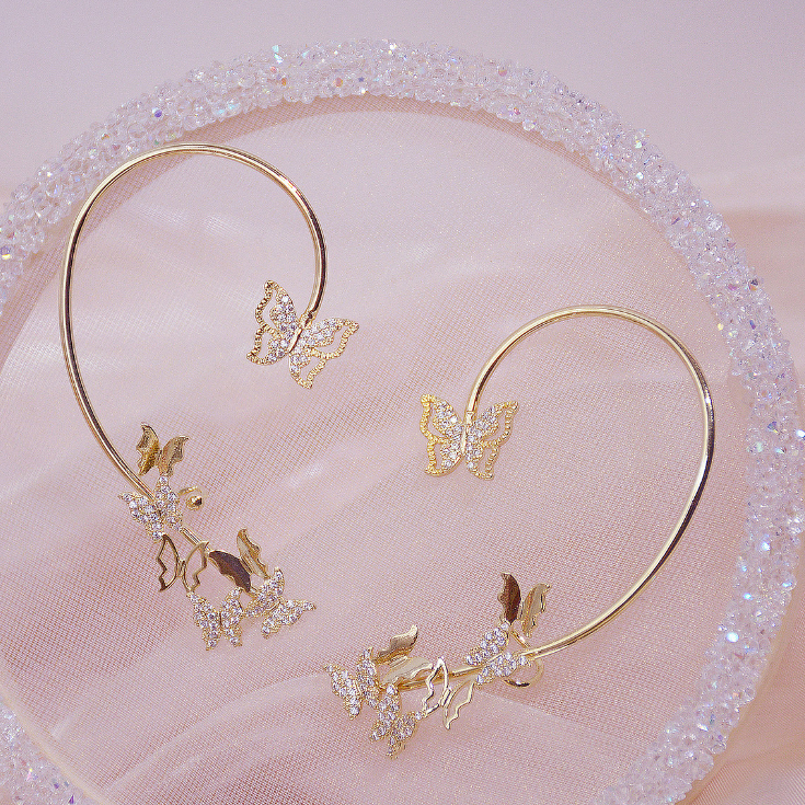 New design fashion jewelry exquisite light luxury copper inlaid zircon exaggerated butterfly ear bone clip female earring