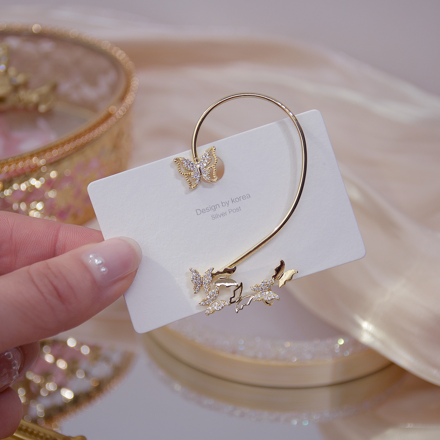 New design fashion jewelry exquisite light luxury copper inlaid zircon exaggerated butterfly ear bone clip female earring