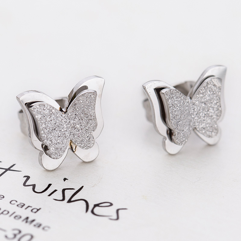 Stud Earrings With Double Layer Cute 316L Stainless Steel Butterfly Earrings For Women Fashion Jewelry