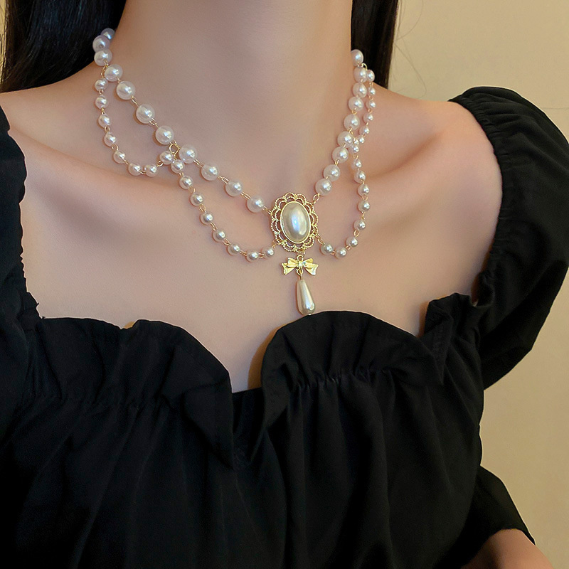 Bowknot Choker Necklaces for Women Exquisite Oval Pearl Necklaces Party Banquet Jewelry Gifts