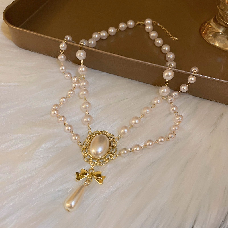 Bowknot Choker Necklaces for Women Exquisite Oval Pearl Necklaces Party Banquet Jewelry Gifts