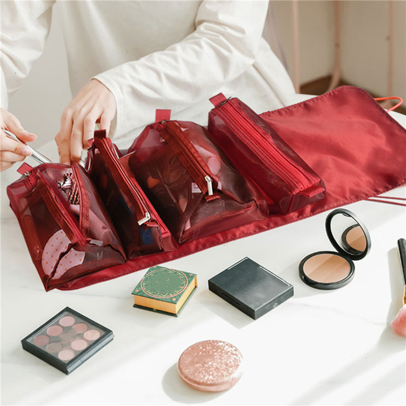 Travel Cosmetic Bag Women Mesh Make Up Box Bags Beautician Necessarie Toiletry Makeup Brushes Lipstick Storage Organizer