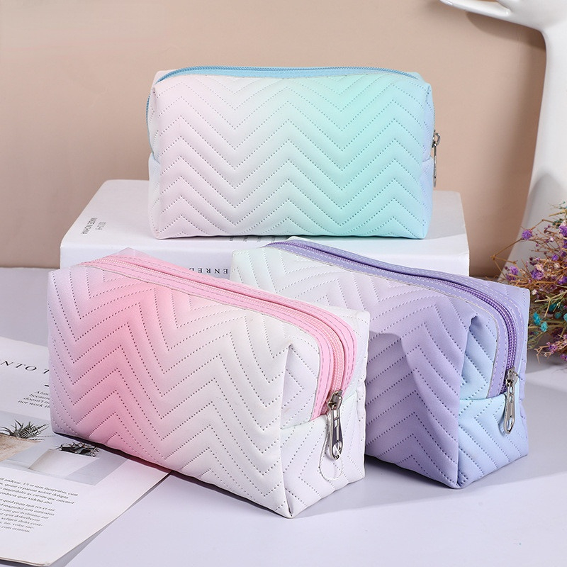 Gradient Color Makeup Bag for Women Zipper Velvet Cosmetic Bag Pouch Travel Large Female Make Up Pouch Necessaries