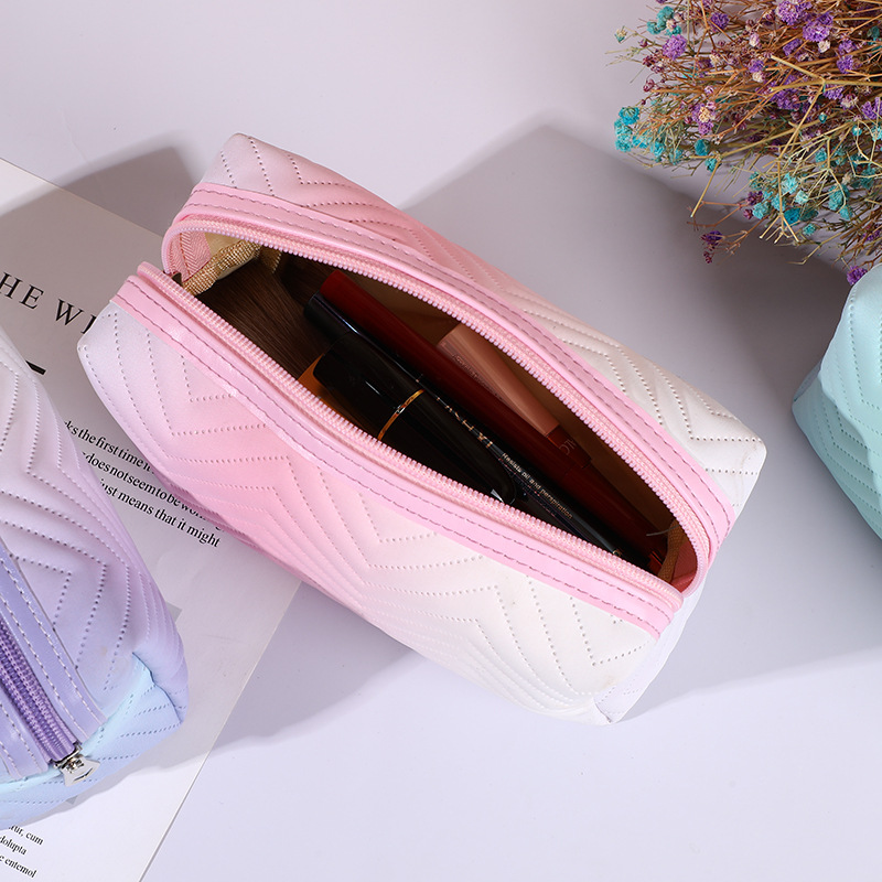 Gradient Color Makeup Bag for Women Zipper Velvet Cosmetic Bag Pouch Travel Large Female Make Up Pouch Necessaries