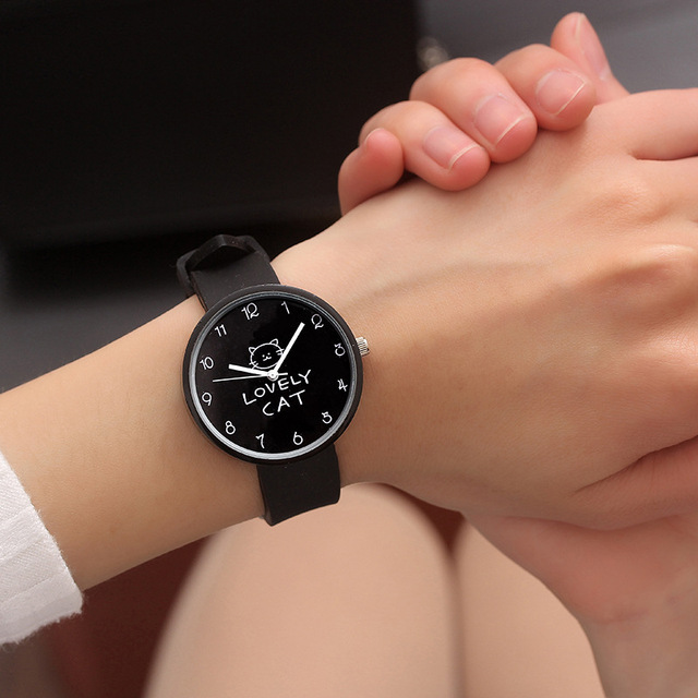 Silicone Candy Color Student Watch Cartoon Kids Quartz Watch Girls Clock Fashion Cat Watches Children Wristwatch Ladies Watch
