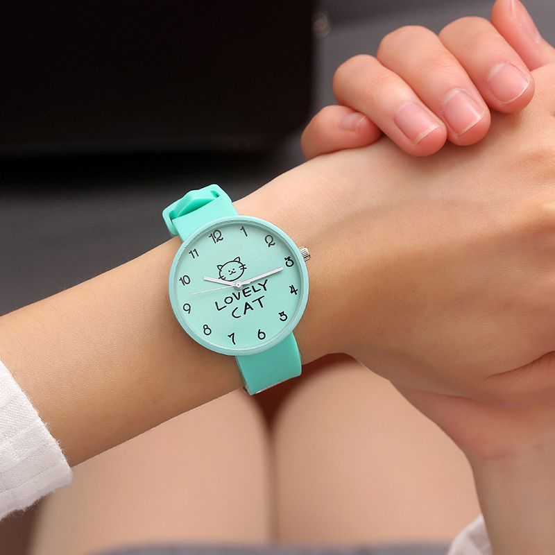 Silicone Candy Color Student Watch Cartoon Kids Quartz Watch Girls Clock Fashion Cat Watches Children Wristwatch Ladies Watch