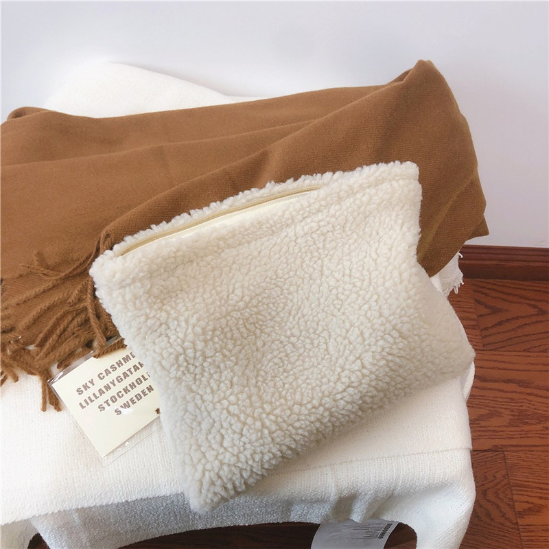 Fashion Solid Color Lambswool Makeup Bag for Women Soft Wool Cosmetic Bag Travel Female Make Up Storage Organizer