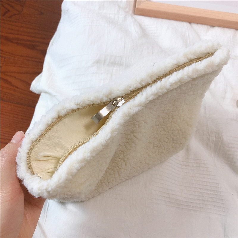 Fashion Solid Color Lambswool Makeup Bag for Women Soft Wool Cosmetic Bag Travel Female Make Up Storage Organizer