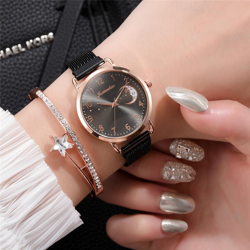 Rose Gold Mesh Strap Women's Fashion Watches Simple Numbers Dial Luxury Quartz Watch Women Clock Rose Gold Pointer Wristwatches
