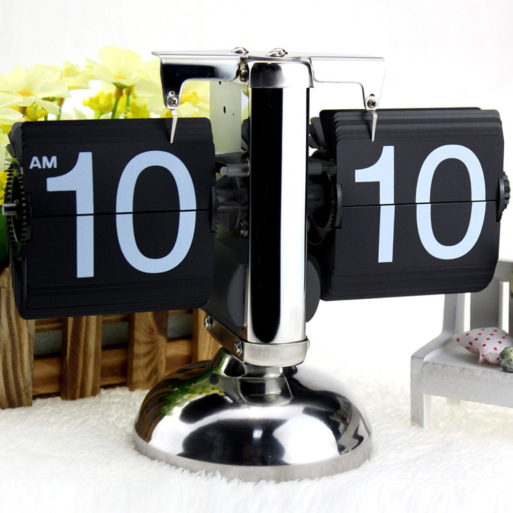 Retro Scale Table Clock Retro Flip Over Clock Stainless Steel Flip Internal Gear Operated Quartz Office Decor Electric Clocks