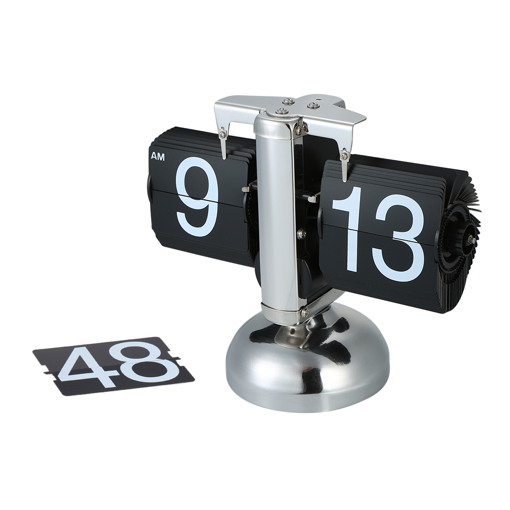 Retro Scale Table Clock Retro Flip Over Clock Stainless Steel Flip Internal Gear Operated Quartz Office Decor Electric Clocks