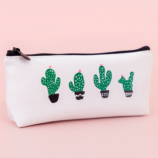 Fabric Canvas Cactus Pencil Case Cute School Pen Case Novelty Stationery Office Crayon Pencil Box Pen Bag Kawaii School Supplies