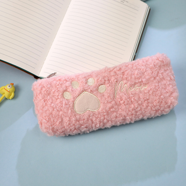 Cute Cat Paw Pencil Case Kawaii Stationery Soft Plush Korean Bag Pencil Bag Novelty Cute Pencil Pouch Pen Case Student Supplies